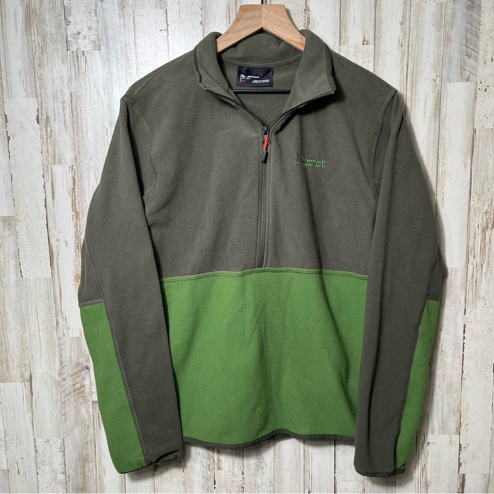 Marmot Rocklin Quarter‎ Half Zip Fleece Green 2 Tone Pullover Sweater Mens Small